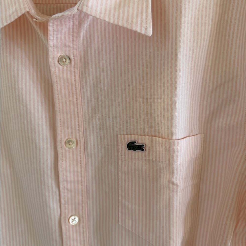 Lacoste Light Pink Pinstripe Short-Sleeve Button-Down Shirt - Picture 2 of 16